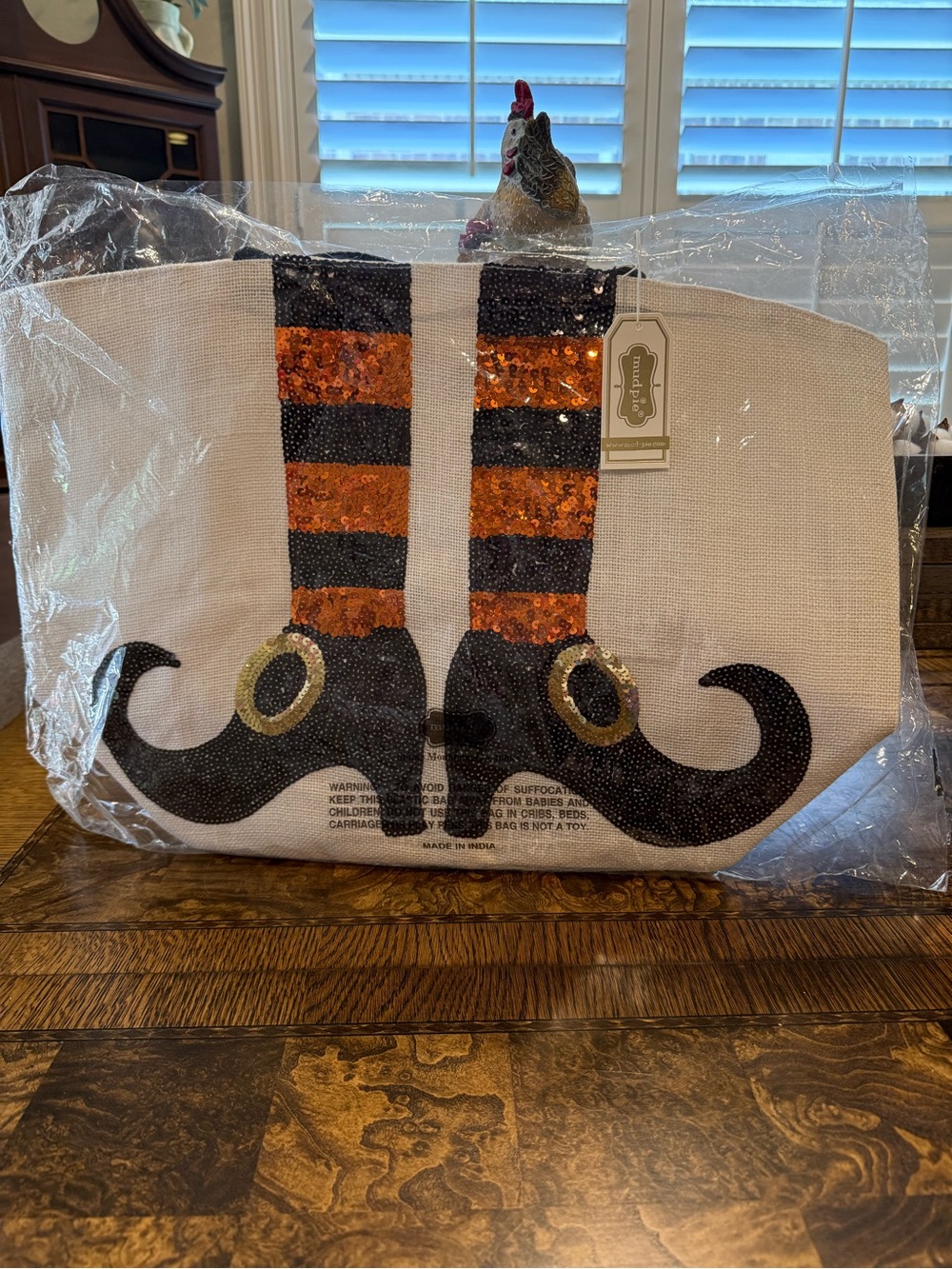 Mud Pie Halloween Witch Legs Sequin Large Oversized Tote